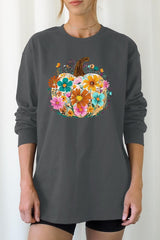 UL240-E3118 Floral Pumpkin Graphic Long Sleeve Tee $13.75