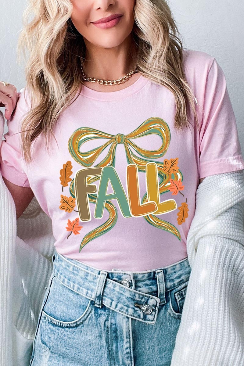 US3001-E3121 Fall Brushstroke Bow Graphic Tee $12.5