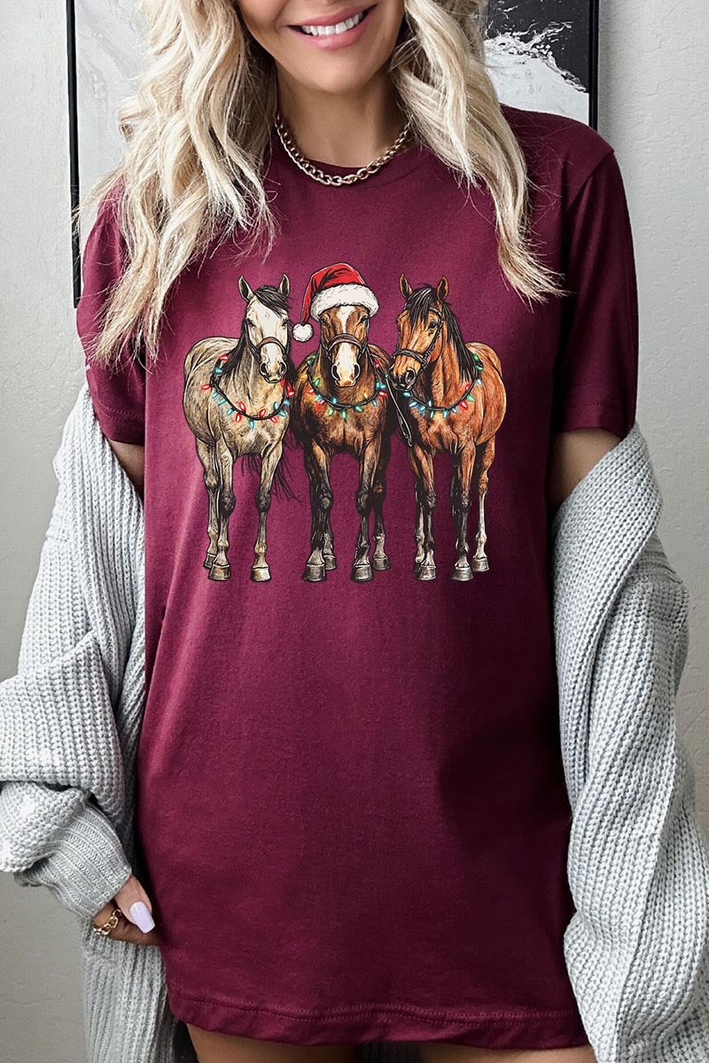 US3001P-E3182 Christmas Horses Graphic Plus Tee $16