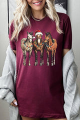US3001-E3182 Christmas Horses Graphic Tee $12.5