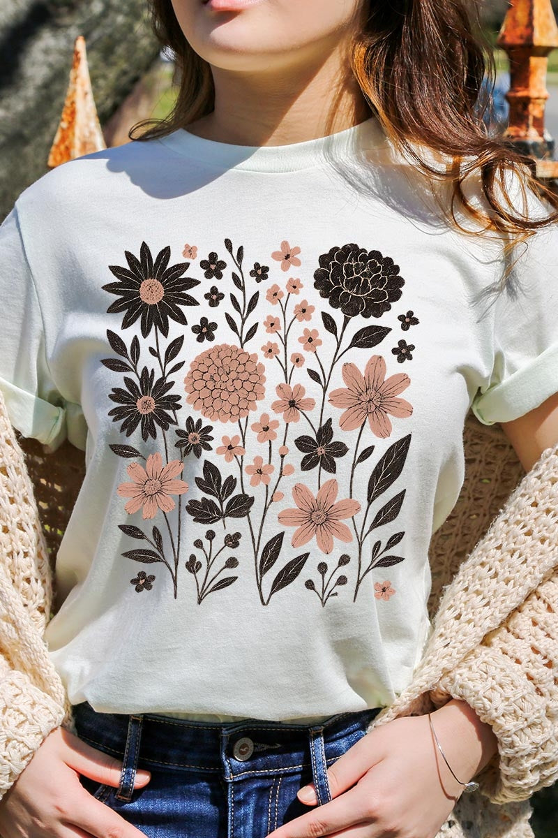 US3001P-E3178 Fall Floral Garden Graphic Plus Tee $16