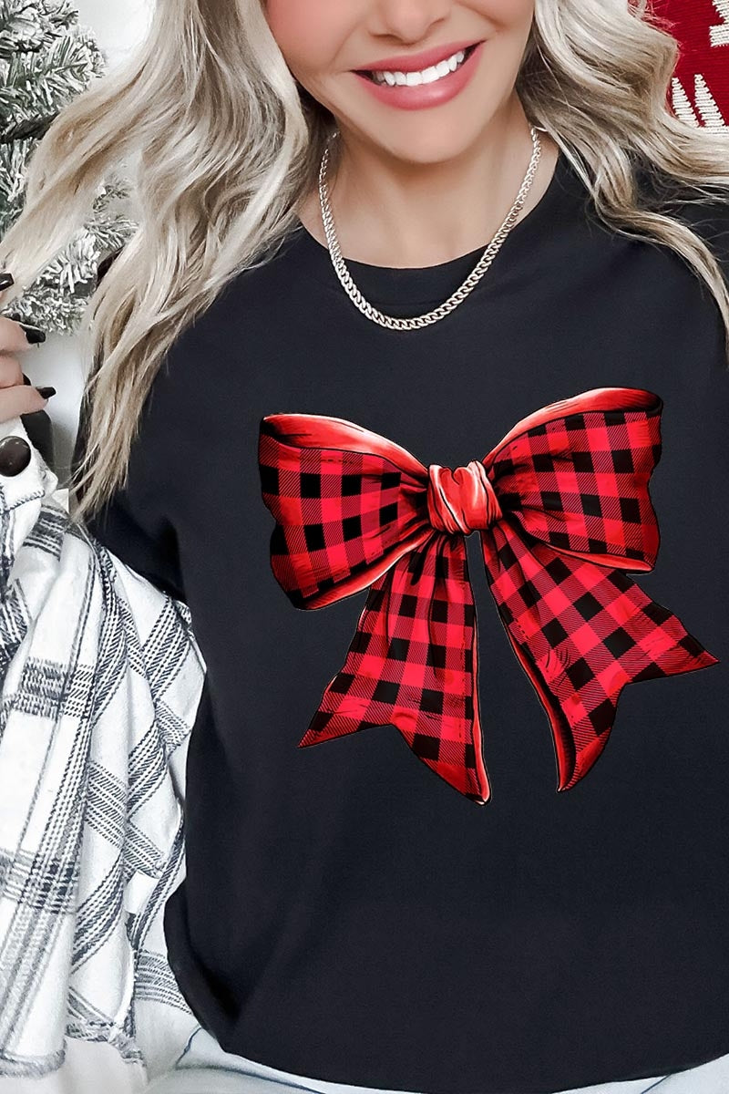 US3001P-E3198 Red Buffalo Plaid Bow Graphic Plus Tee $16