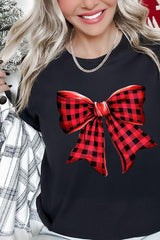 US3001-E3198 Red Buffalo Plaid Bow Graphic Tee $12.5