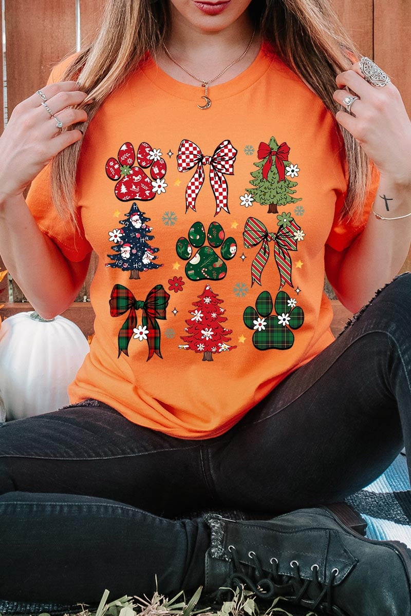 US3001P-E3195 Christmas Bow Paw Graphic Plus Tee $16