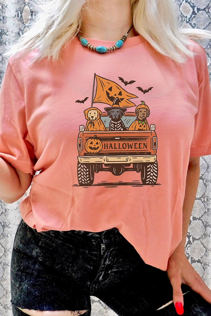US3001P-E3150 Halloween Truck Dogs Graphic Plus Tee $16