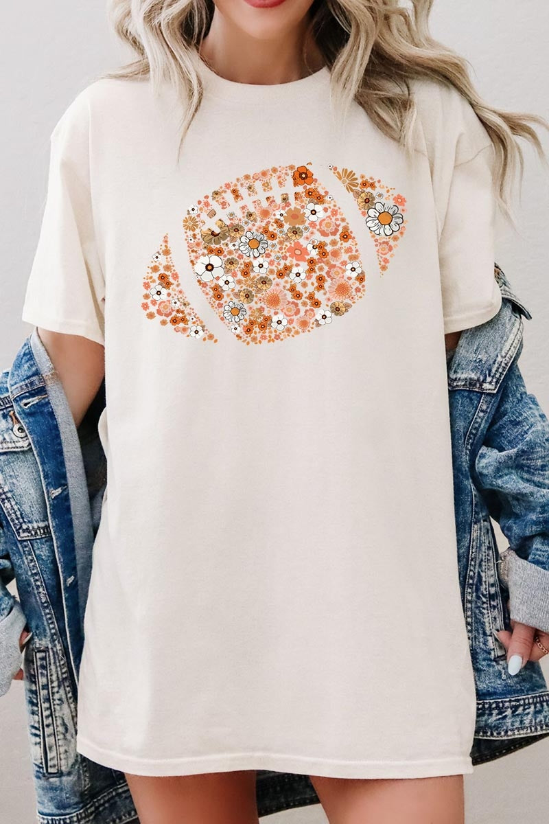 5000P-E3133 Floral Football Graphic Plus Heavy Cotton Tee $12.75