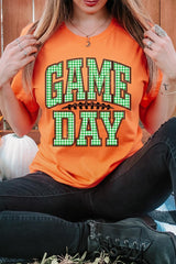 US3001-E3128 Green Gingham Game Day Graphic Tee $12.5