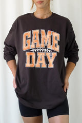 UL240-E3129 Orange Gingham Game Day Graphic Long Sleeve Tee $13.75