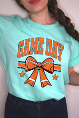 US3001P-E3064 Orange Game Day Football Bow Graphic Plus Tee $16