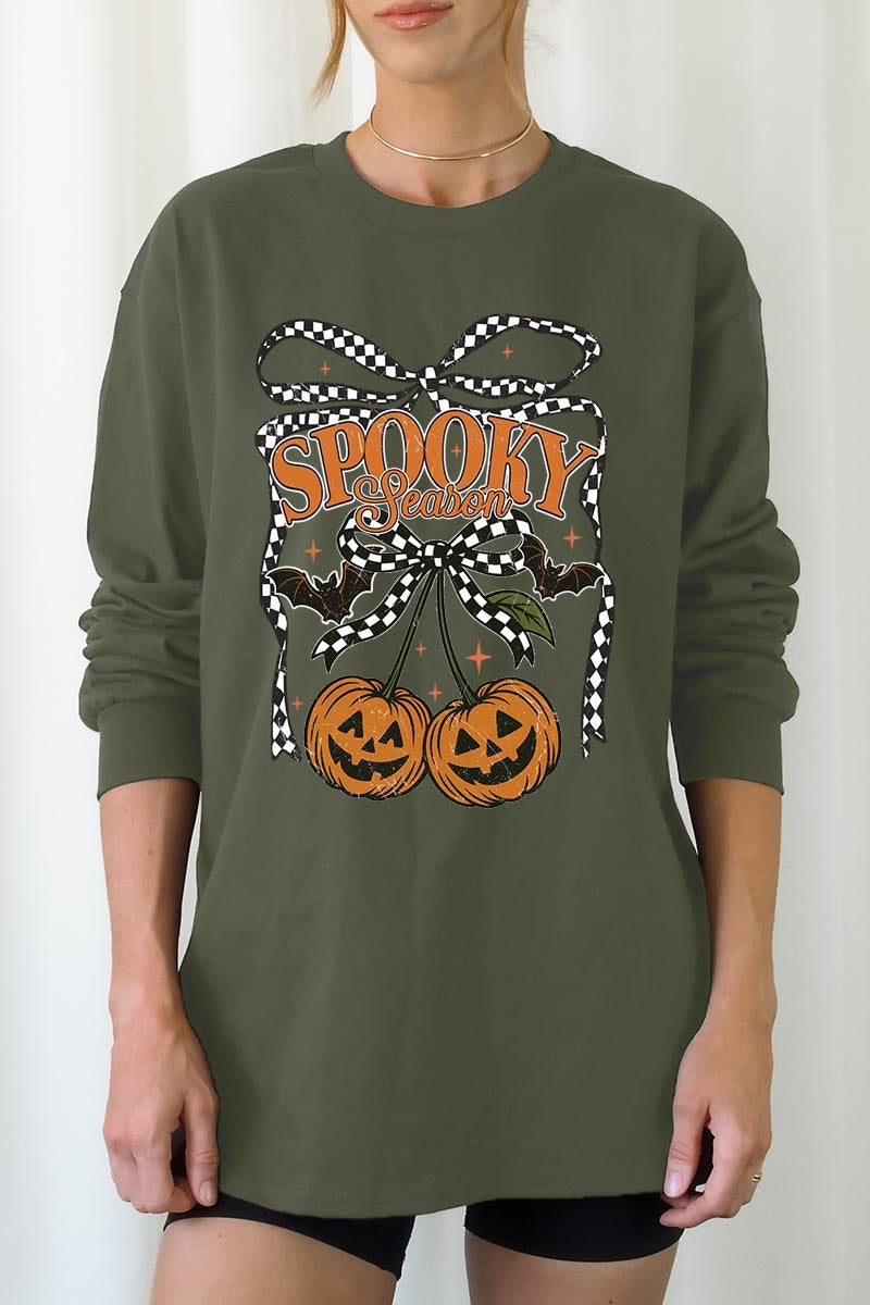 UL240P-E3085 Pumpkin Cherries Graphic Plus Long Sleeve Tee $17