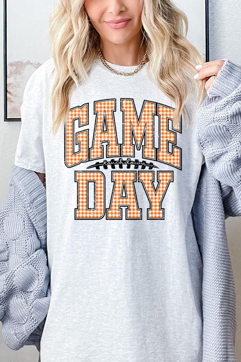 5000P-E3129 Orange Gingham Game Day Plus Heavy Cotton Tee $12.75