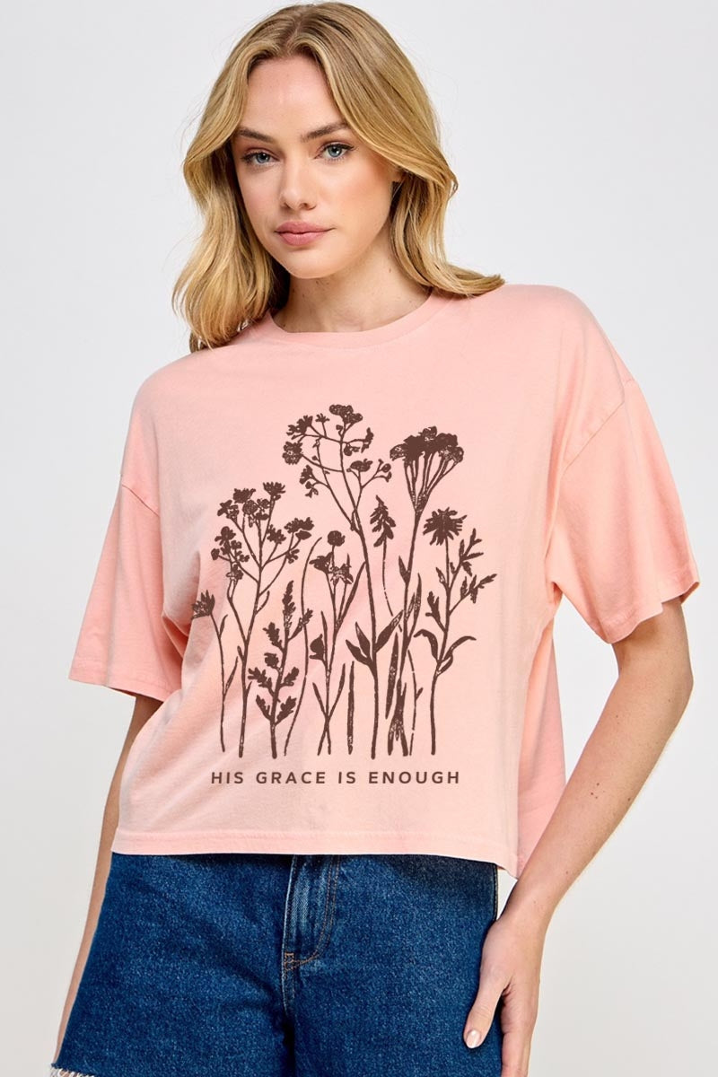 CTS-E3146 Christian Wildflower Graphic Relaxed Crop Top $11