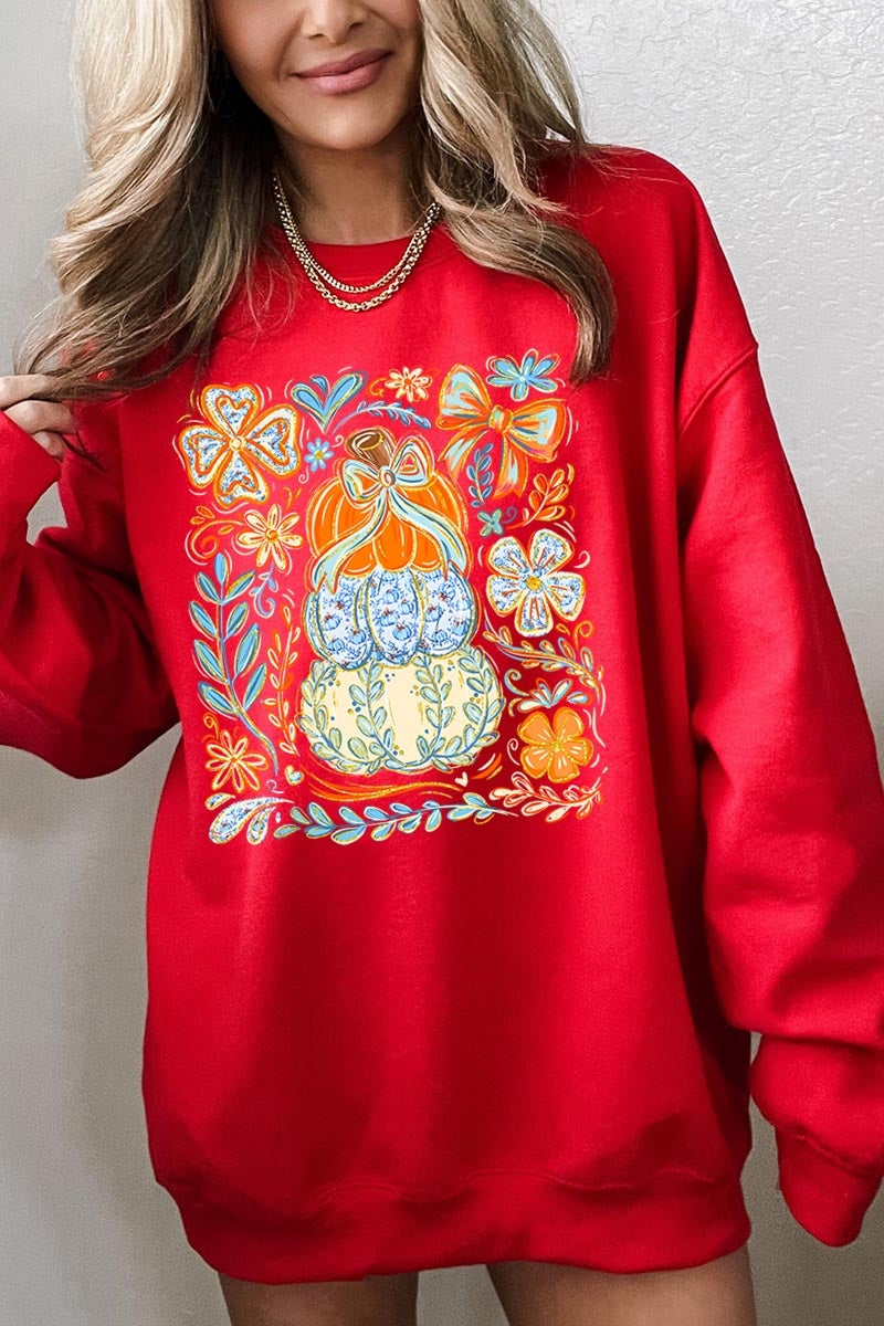 UL180-E3153 Floral Pumpkin Stack Graphic Sweatshirt $20