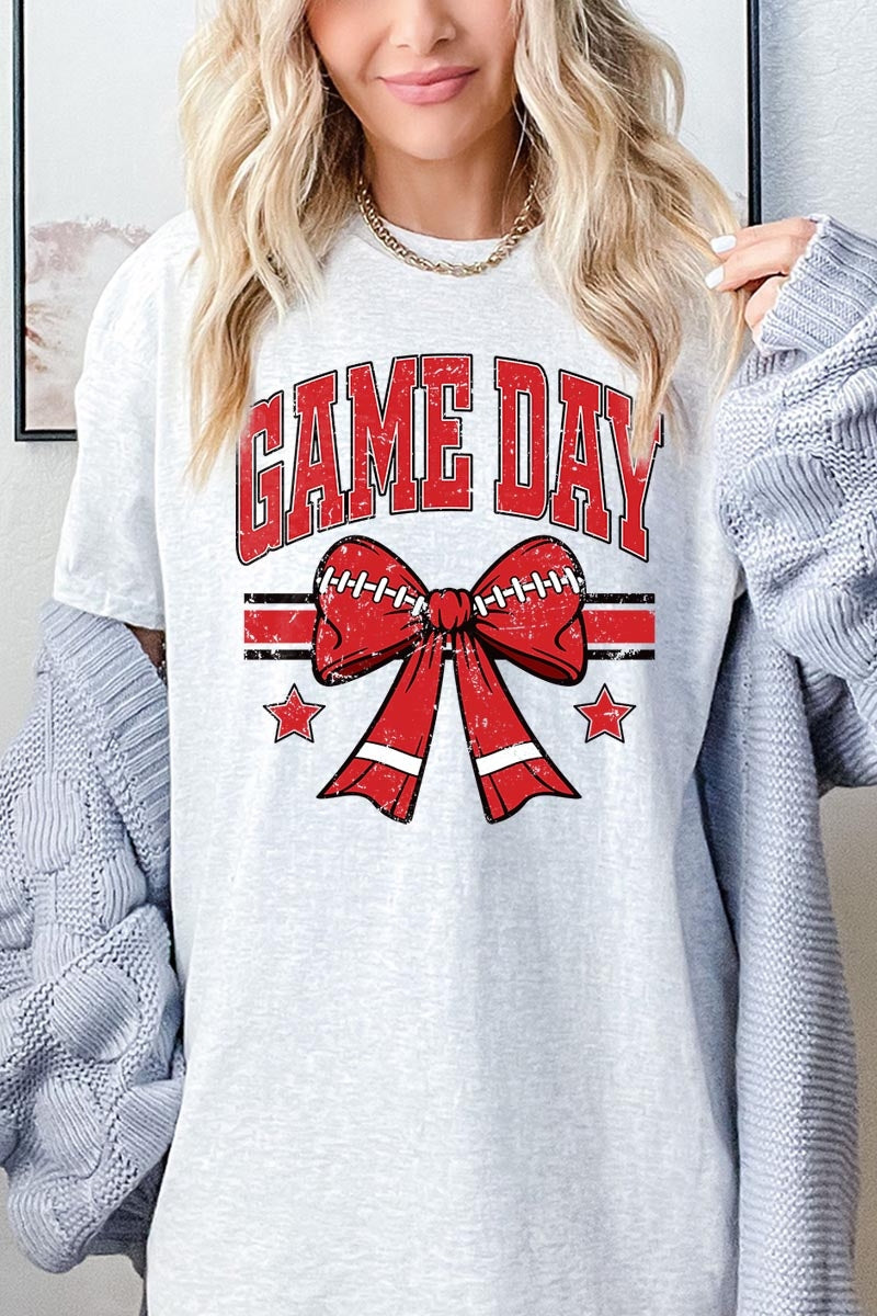 5000P-E3062 Red Football Bow Graphic Plus Heavy Cotton Tee $12.75