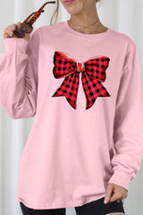 UL240P-E3198 Red Buffalo Plaid Bow Graphic Plus Long Sleeve Tee $17