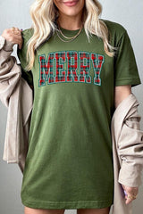 US3001-E3210 Classic Plaid Merry Graphic Tee $12.5
