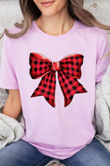 US3001P-E3198 Red Buffalo Plaid Bow Graphic Plus Tee $16