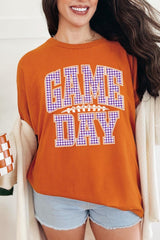 5000-E3127 Purple Gingham Game Day Graphic Heavy Cotton Tee $9