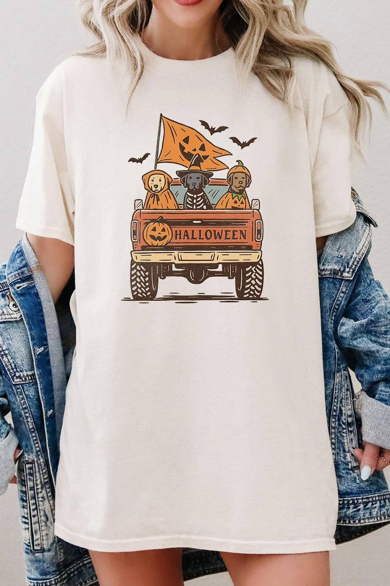 5000-E3150 Halloween Truck Dogs Graphic Heavy Cotton Tee $9
