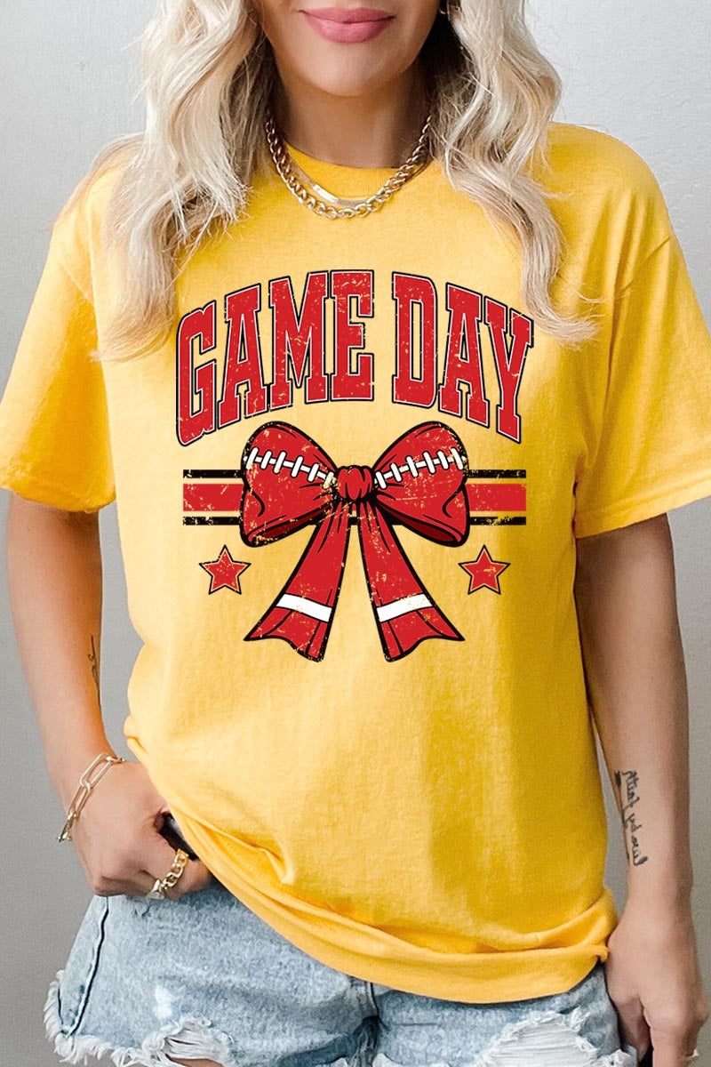 5000P-E3062 Red Football Bow Graphic Plus Heavy Cotton Tee $12.75