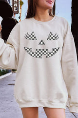UL180-E3149 Checker Pumpkin Face Graphic Sweatshirt $20