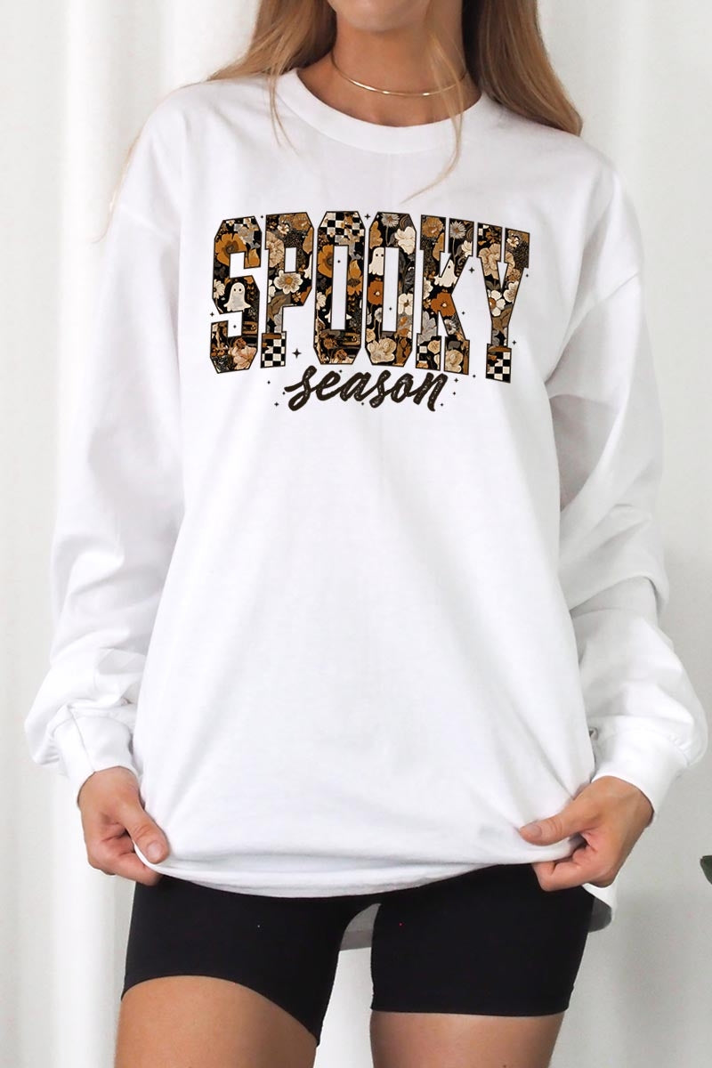 UL240-E3105 Spooky Season Halloween Graphic Long Sleeve Tee $13.75