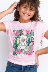 US3001Y-E3086Z Western Floral Cow Skull Kids Graphic Tee $11