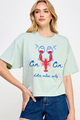 CTS-E3069 Cin Cin Lobster Graphic Relaxed Crop Top $11