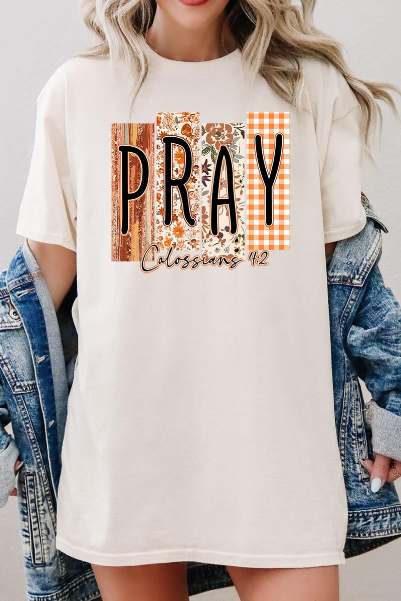 5000-E3166 Pray Fall Christian Graphic Heavy Cotton Tee $9