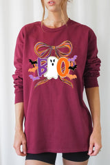 UL240-E3120 Boo Brushstroke Bow Graphic Long Sleeve Tee $13.75