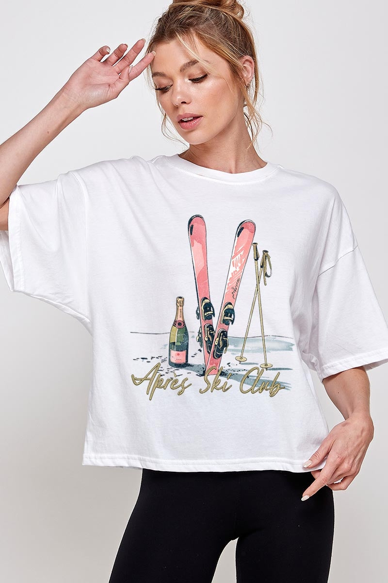 CTS-E3187 Apres Ski Club Graphic Relaxed Crop Top $11