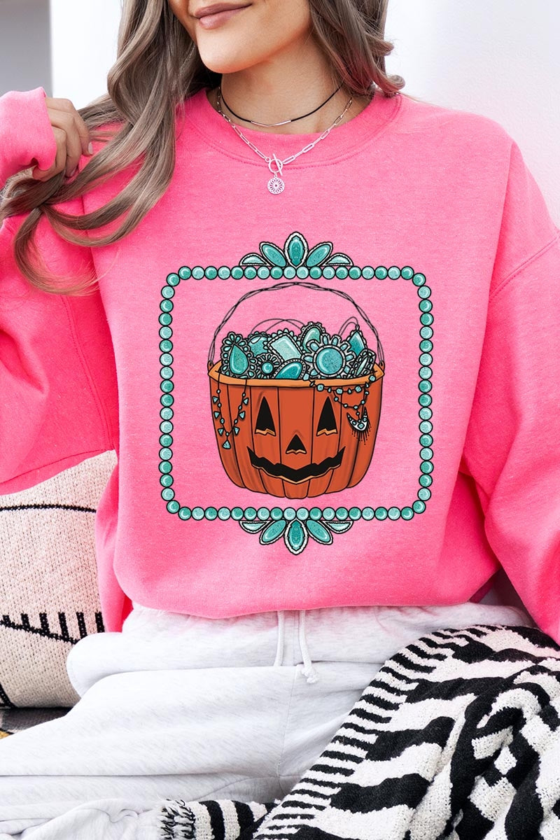 UL180P-E3140 Halloween turquoise pumpkin Plus Sweatshirt $25