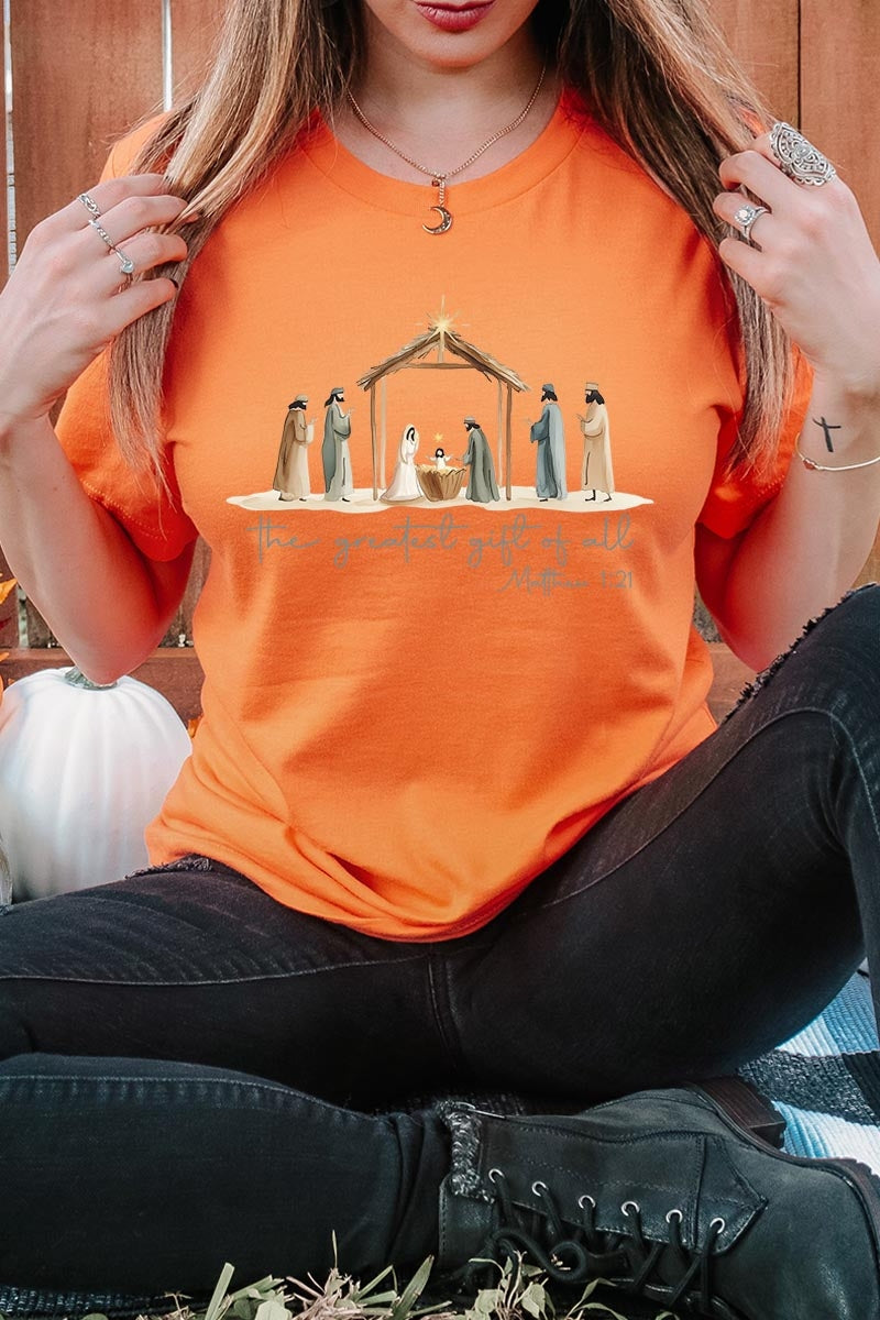 US3001P-E3183 Nativity Gift Graphic Plus Tee $16
