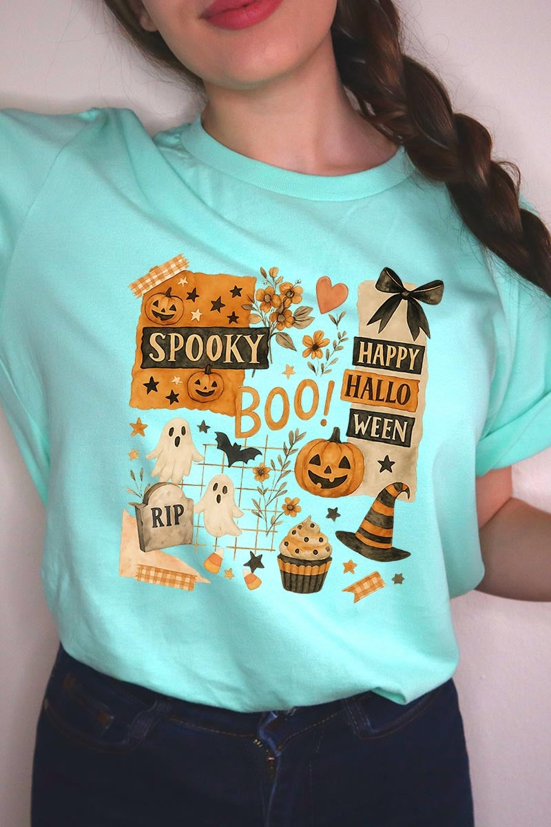 US3001P-E3084 Halloween collage Graphic Plus Tee $16