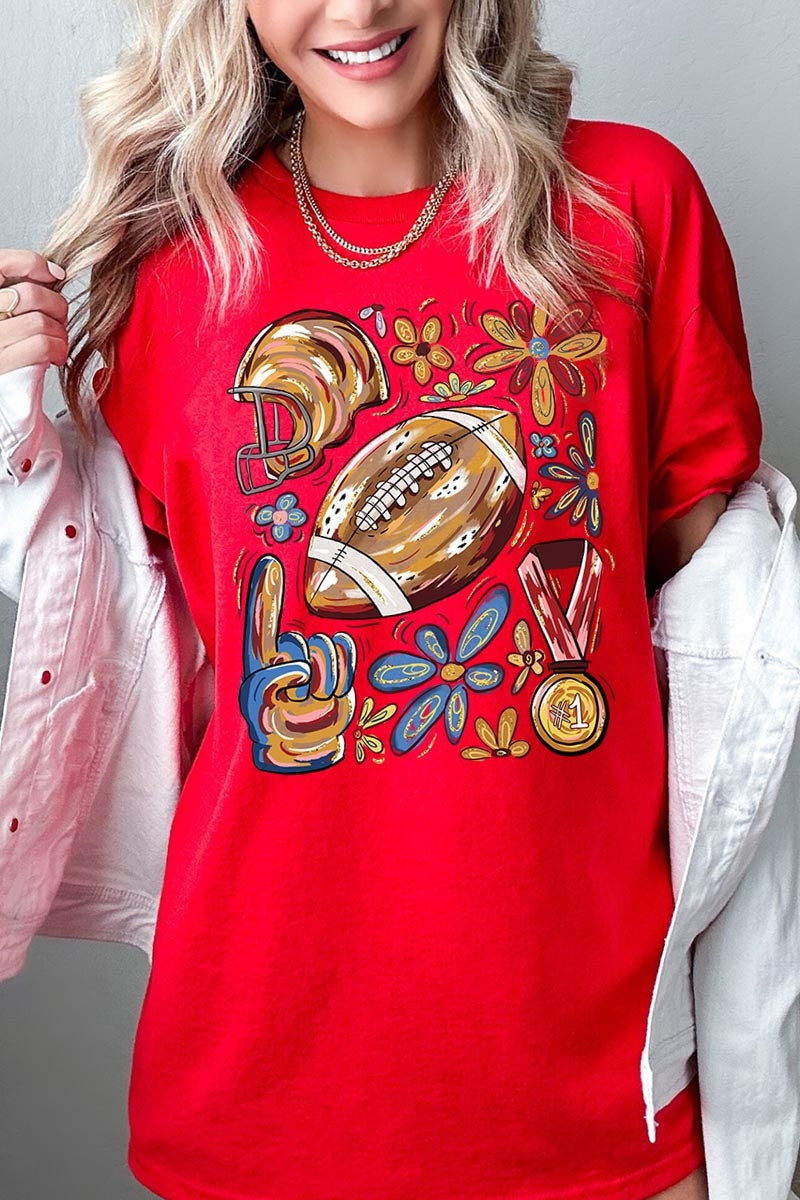 5000P-E3072 Retro Floral Football Graphic Plus Heavy Cotton Tee $12.75