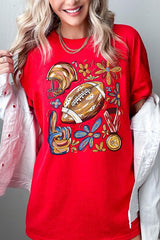 5000P-E3072 Retro Floral Football Graphic Plus Heavy Cotton Tee $12.75
