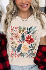 US3001P-E3186 Floral Christmas Graphic Plus Tee $16