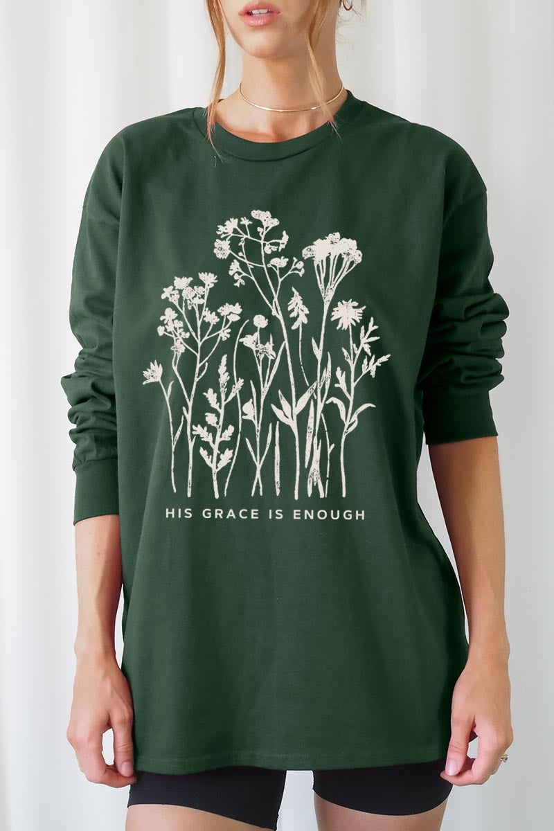 UL240P-E3146 Christian Wildflower Graphic Plus Long Sleeve Tee $17