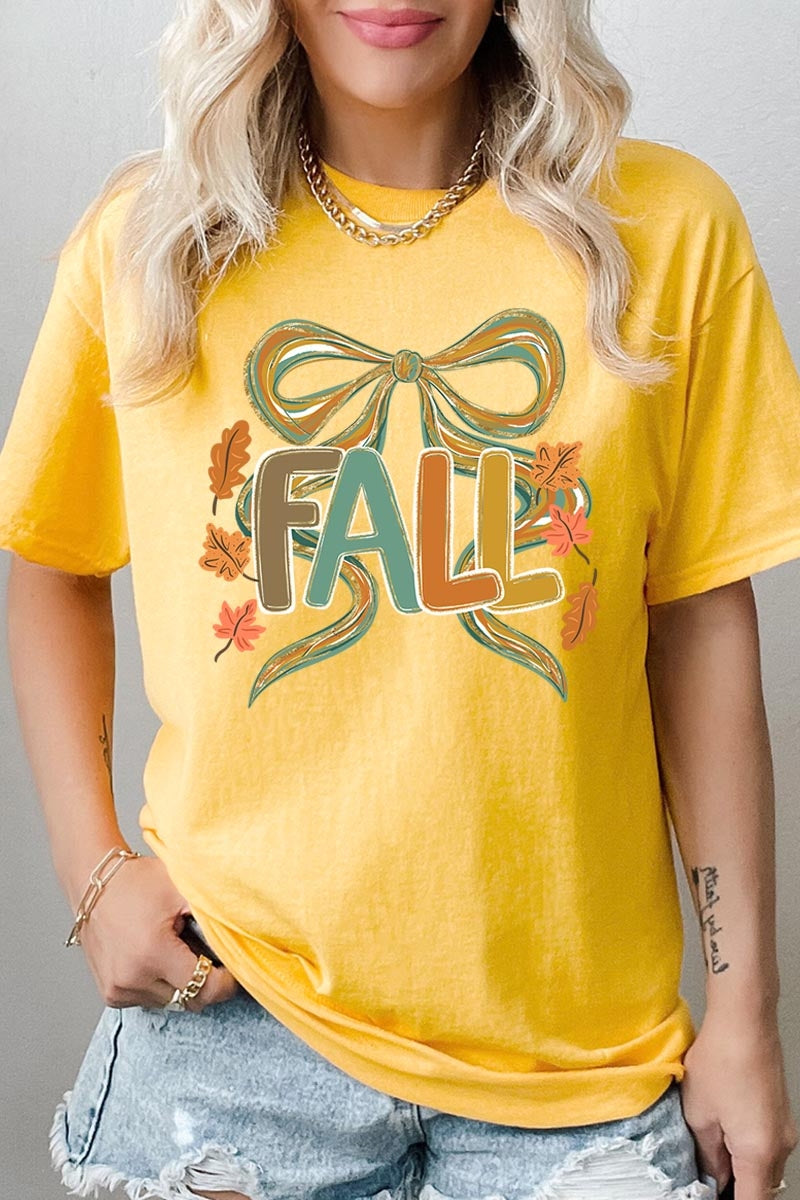 5000-E3121 Fall Brushstroke Bow Graphic Heavy Cotton Tee $9