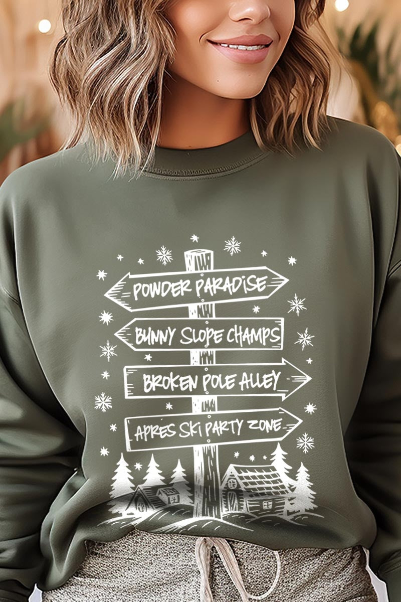 UL180-E3189 Ski Lodge Signs Graphic Sweatshirt $20