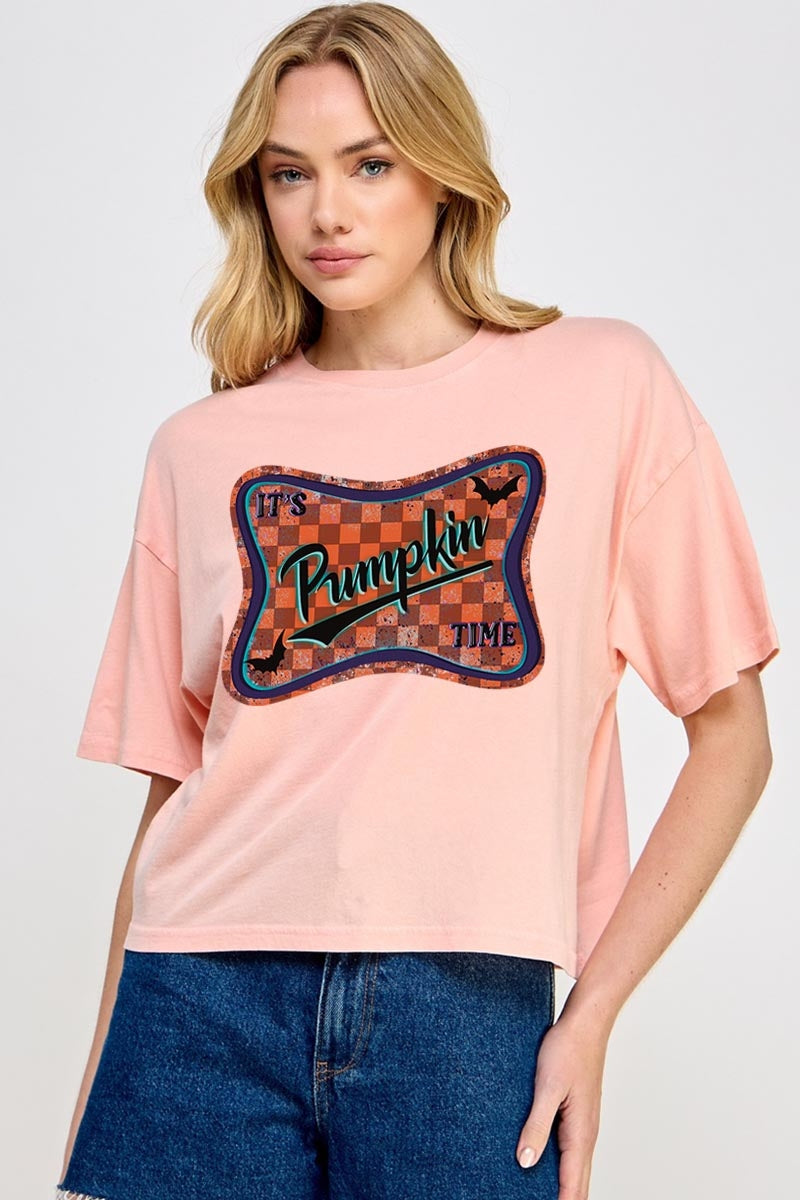 CTS-E3144 Itu2019s pumpkin time Graphic Relaxed Crop Top $11