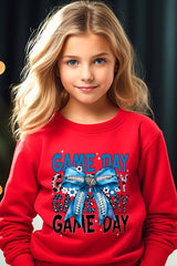 UL180B-E3089Z Blue Silver Football Game Day Bow Kids Sweatshirt $20