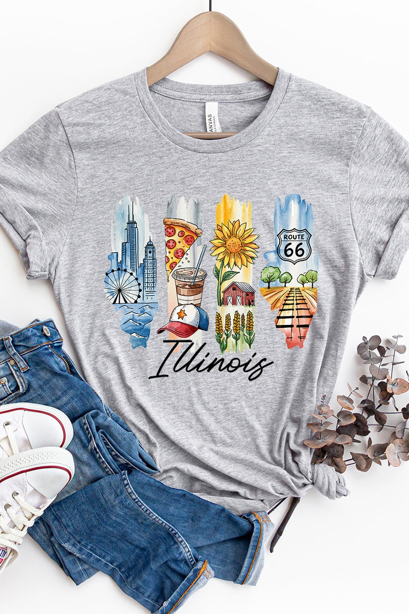 US3001-E3061IL Illinois State Brushstroke Graphic Tee $12.5
