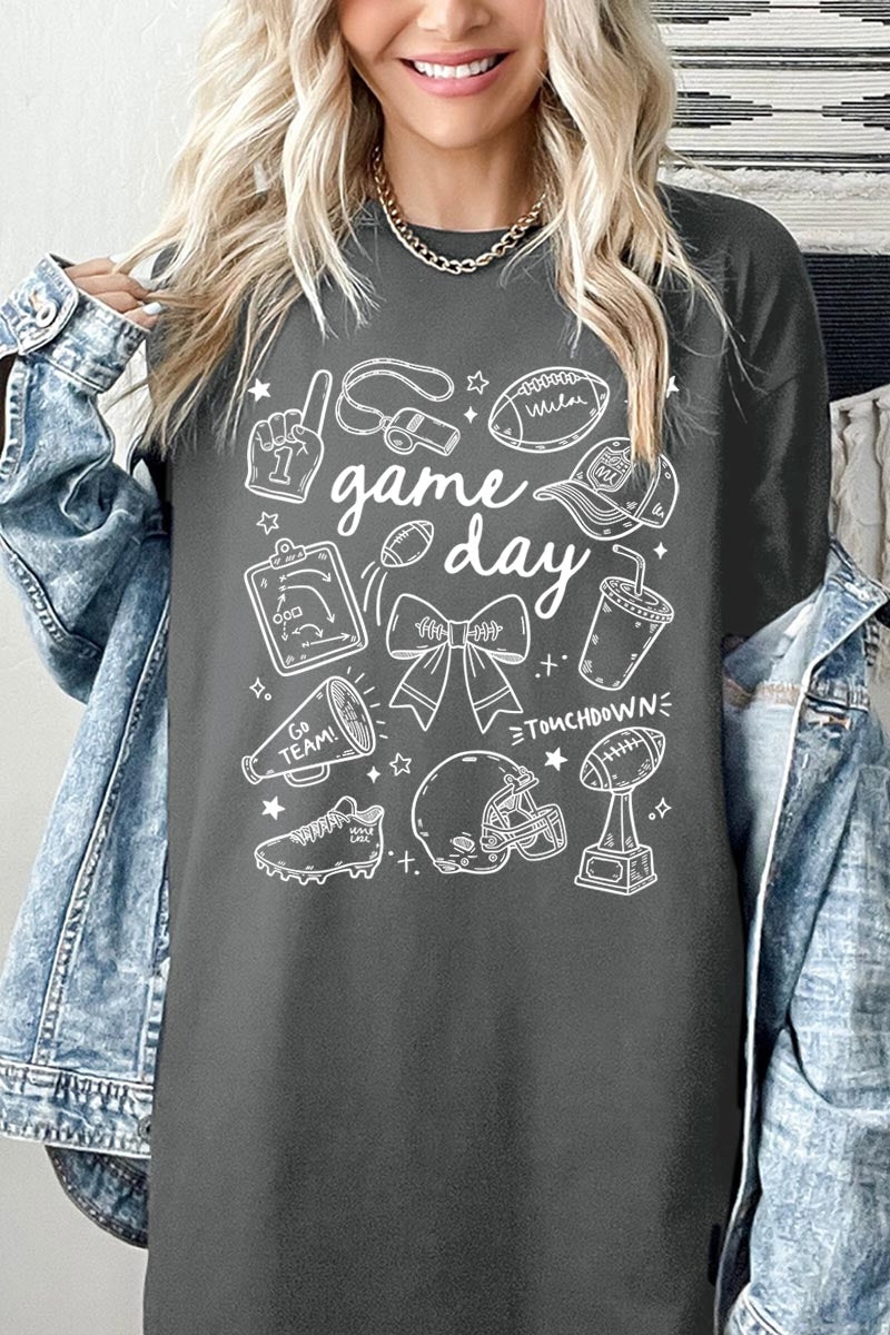 5000P-E3081 Football Doodles Graphic Plus Heavy Cotton Tee $12.75