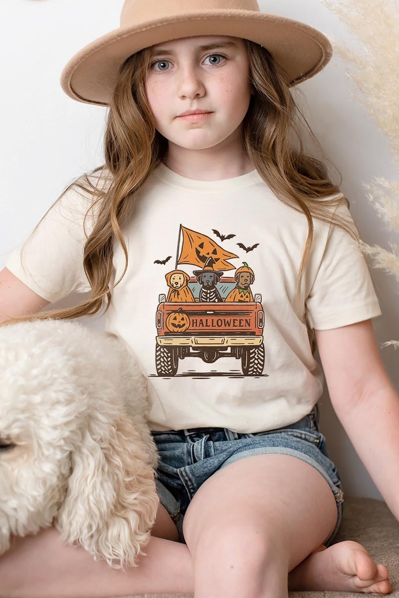 US3001Y-E3150Z Halloween Truck Dogs Kids Graphic Tee $11