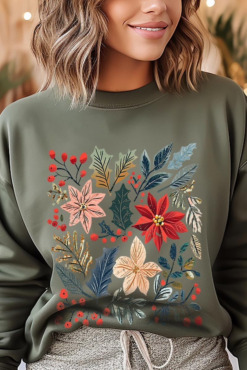 UL180P-E3186 Floral Christmas Graphic Plus Sweatshirt $25