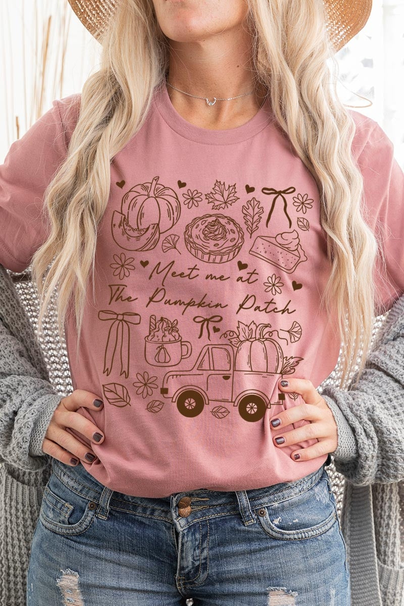 US3001-E3163 Pumpkin Patch Doodle Graphic Tee $12.5