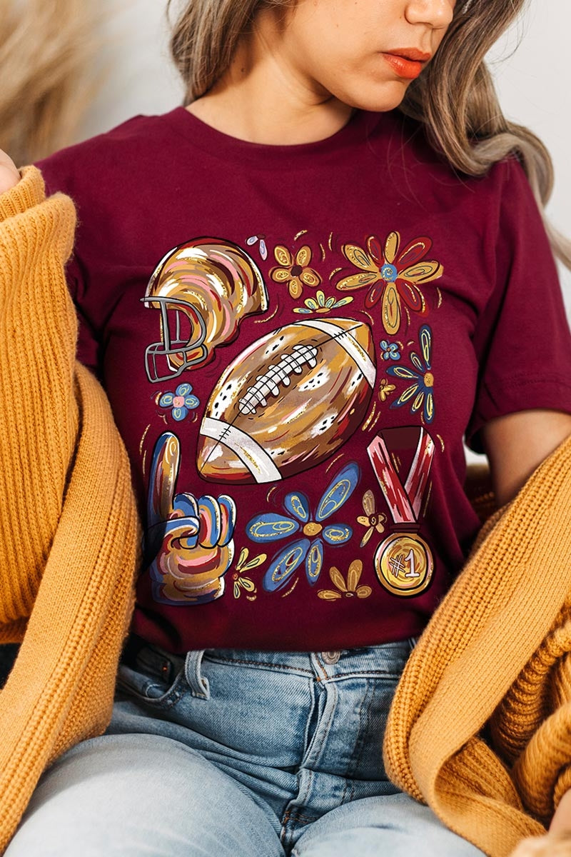 US3001P-E3072 Retro Floral Football Graphic Plus Tee $16