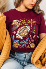 US3001-E3072 Retro Floral Football Graphic Tee $12.5