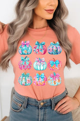 US3001P-E3137 Coquette Pumpkin Graphic Plus Tee $16